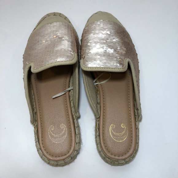 C Wonder Size 6 Flats Slides Espadrille Rose Gold Silver Sequin Elloquent - Picture 6 of 9